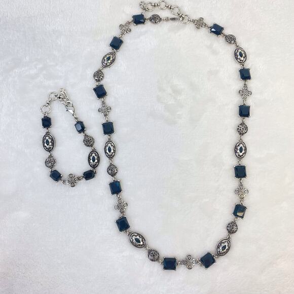 Lucky Brand Dark Blue Semi-Precious Stone Silver Tone Necklace & Bracelet Set - Picture 1 of 9